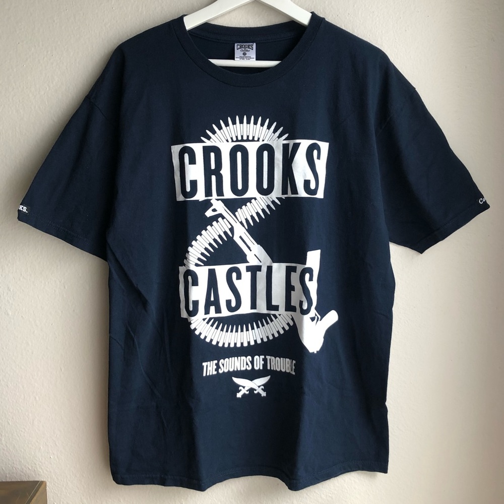 CROOKS and CASTLES Navy Sounds of Trouble Shirt L